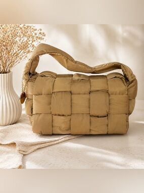 Alex Max Beige Woven Quilted Shoulder Bag | Designed in Italy